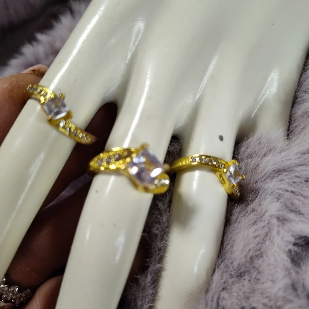 Cubic Zirconia Princess Engagement Ring Set Size 6